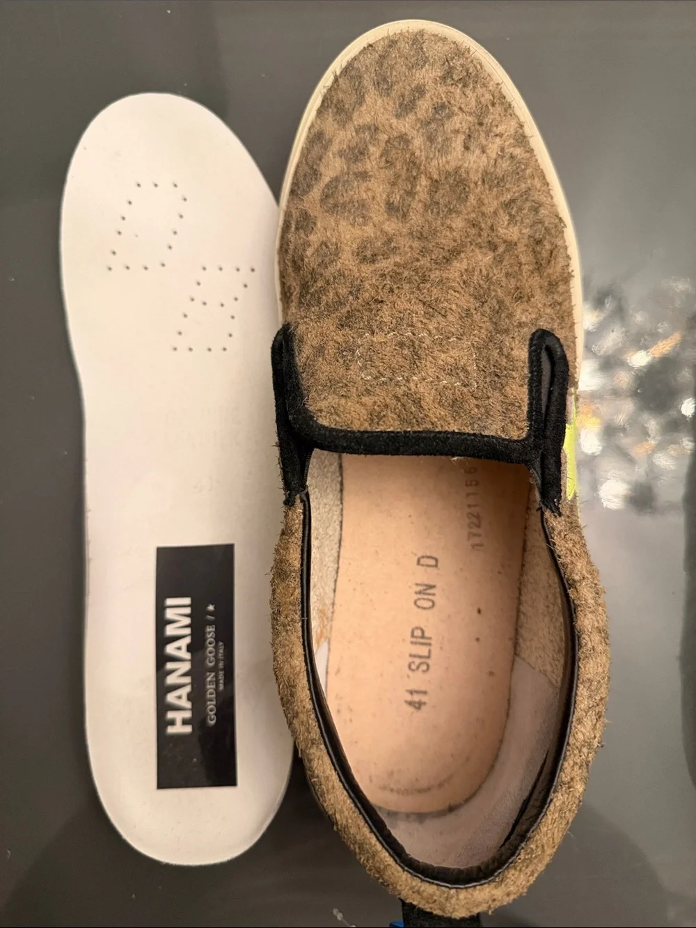 Golden Goose Hanami Leopard-Print Slip-On Flats with Neon Yellow Star